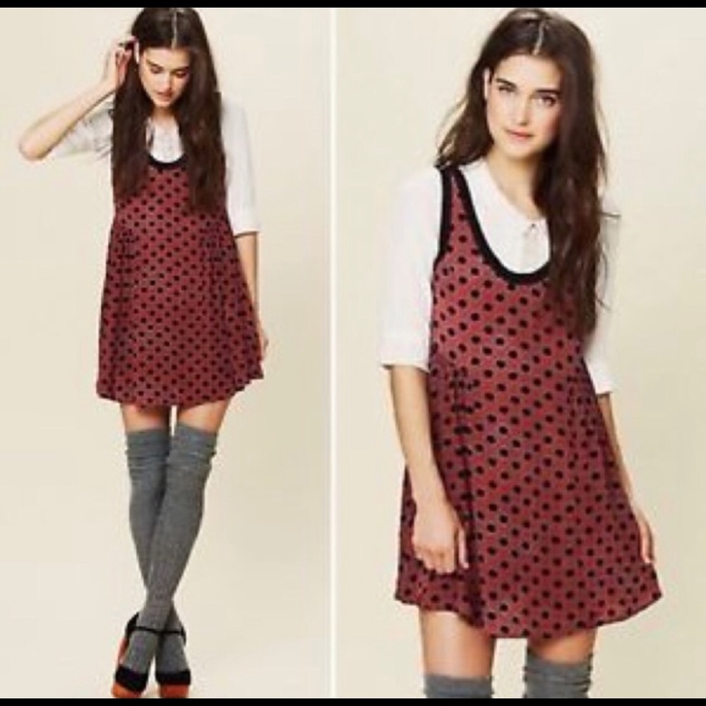 Free People red and black dot dress